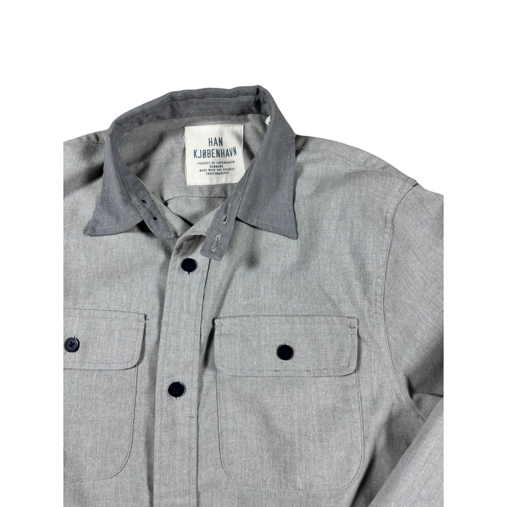 Han Kjobenhavn Mens Grey Long Sleeve Button Up Shirt Two Pocket Danish Design